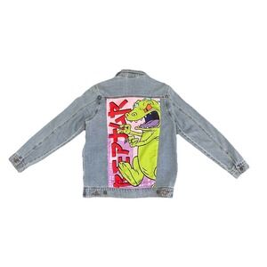 Nickelodeon Reptar Denim Jacket Women's Small –‎ 90s Rugrats Cartoon Jean Jacket